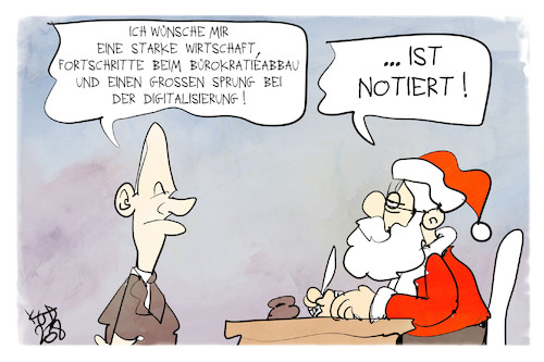 Cartoon: Scholzens Wunschzettel (medium) by Kostas Koufogiorgos tagged karikatur,koufogiorgos,scholz,weihnachtsmann,wunschzettel,bürokratie,wirtschaft,digitalisierung,karikatur,koufogiorgos,scholz,weihnachtsmann,wunschzettel,bürokratie,wirtschaft,digitalisierung