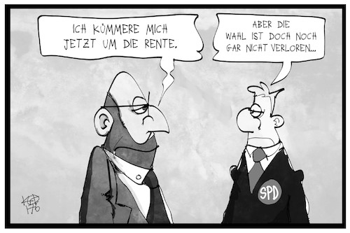 Cartoon: Schulz Rente (medium) by Kostas Koufogiorgos tagged karikatur,cartoon,koufogiorgos,illustration,rente,schulz,spd,wahl,pessimismus,partei,vorsitzender,karikatur,cartoon,koufogiorgos,illustration,rente,schulz,spd,wahl,pessimismus,partei,vorsitzender