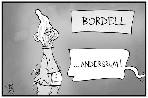 Cartoon: Schutzmaßnahmen im Bordell (medium) by Kostas Koufogiorgos tagged karikatur,koufogiorgos,illustration,cartoon,bordell,kondom,mundschutz,maske,maskenpflicht,sexarbeit,prostitution,freier,kunde,karikatur,koufogiorgos,illustration,cartoon,bordell,kondom,mundschutz,maske,maskenpflicht,sex,sexarbeit,prostitution,freier,kunde