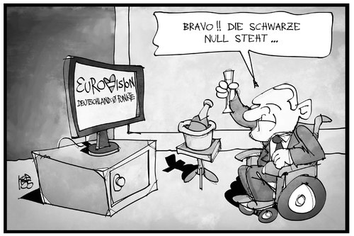 Cartoon: Schwarze Null (medium) by Kostas Koufogiorgos tagged karikatur,koufogiorgos,illustration,cartoon,schaeuble,esc,eurovision,song,contest,fernsehen,musik,null,wirtschaft,haushalt,finanzminister,europa,karikatur,koufogiorgos,illustration,cartoon,schaeuble,esc,eurovision,song,contest,fernsehen,musik,null,wirtschaft,haushalt,finanzminister,europa