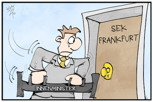 Cartoon: SEK Frankfurt (medium) by Kostas Koufogiorgos tagged karikatur,koufogiorgos,illustration,cartoon,hessen,sek,innenministerium,rammbock,polizei,einheit,frankfurt,karikatur,koufogiorgos,illustration,cartoon,hessen,sek,innenministerium,rammbock,polizei,einheit,frankfurt