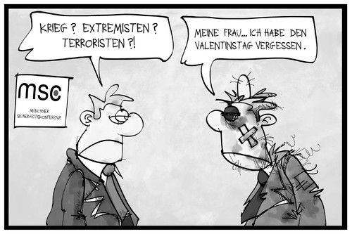 Cartoon: Sicherheitsrisiko Valentinstag (medium) by Kostas Koufogiorgos tagged karikatur,koufogiorgos,cartoon,illustration,valentinstag,krieg,konflikt,sicherheitskonferenz,msc,ehe,partnerschaft,beziehung,liebe,streit,karikatur,koufogiorgos,cartoon,illustration,valentinstag,krieg,konflikt,sicherheitskonferenz,msc,ehe,partnerschaft,beziehung,liebe,streit