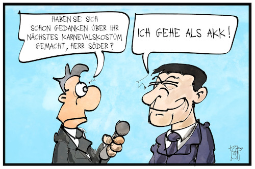 Cartoon: Söder aka AKK (medium) by Kostas Koufogiorgos tagged karikatur,koufogiorgos,illustration,cartoon,akk,soeder,karneval,verkleidung,csu,kanzlerkandidat,cdu,karikatur,koufogiorgos,illustration,cartoon,akk,soeder,karneval,verkleidung,csu,kanzlerkandidat,cdu