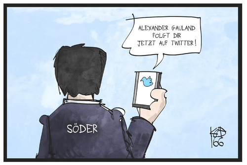 Cartoon: Söder und Gauland (medium) by Kostas Koufogiorgos tagged karikatur,koufogiorgos,cartoon,illustration,söder,gauland,twitter,tweet,rassismus,özil,fussball,elfmeter,afd,csu,politiker,smartphone,soziale,medien,karikatur,koufogiorgos,cartoon,illustration,söder,gauland,twitter,tweet,rassismus,özil,fussball,elfmeter,afd,csu,politiker,smartphone,soziale,medien