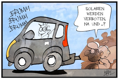 Cartoon: Solarium-Verbot (medium) by Kostas Koufogiorgos tagged karikatur,koufogiorgos,illustration,cartoon,solarium,hautkrebs,hautarzt,warnung,diesel,bräune,abgas,verschmutzung,luft,umwelt,krebs,krankheit,karikatur,koufogiorgos,illustration,cartoon,solarium,hautkrebs,hautarzt,warnung,diesel,bräune,abgas,verschmutzung,luft,umwelt,krebs,krankheit