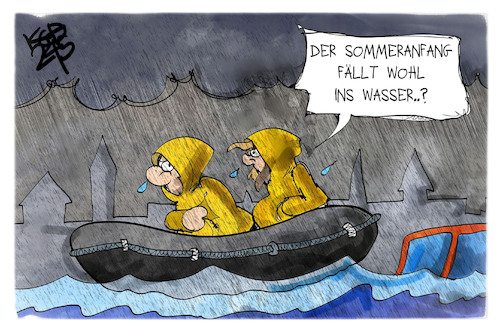 Cartoon: Sommeranfang (medium) by Kostas Koufogiorgos tagged karikatur,koufogiorgos,sommeranfang,regen,wasser,hochwasser,flut,schlauchboot,wetter,karikatur,koufogiorgos,sommeranfang,regen,wasser,hochwasser,flut,schlauchboot,wetter