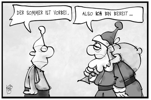 Cartoon: Sommerende (medium) by Kostas Koufogiorgos tagged karikatur,koufogiorgos,illustration,cartoon,sommer,ende,herbstanfang,weihnachten,weihnachtsmann,saison,karikatur,koufogiorgos,illustration,cartoon,sommer,ende,herbstanfang,weihnachten,weihnachtsmann,saison