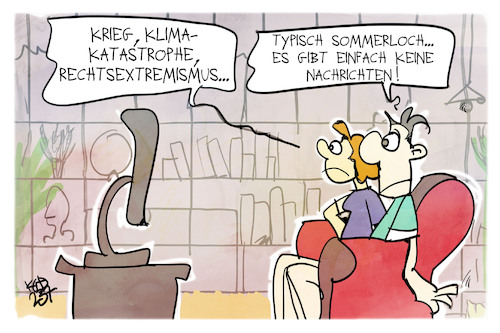 Cartoon: Sommerloch (medium) by Kostas Koufogiorgos tagged karikatur,koufogiorgos,sommerloch,nachrichten,krieg,fernsehen,zuschauer,klima,rechtsextremismus,karikatur,koufogiorgos,sommerloch,nachrichten,krieg,fernsehen,zuschauer,klima,rechtsextremismus