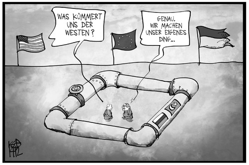 Cartoon: Southstream-Pipeline (medium) by Kostas Koufogiorgos tagged karikatur,koufogiorgos,illustration,cartoon,southstream,europa,ukraine,usa,westen,tuerkei,russland,pipeline,gas,energie,wirtschaft,politik,karikatur,koufogiorgos,illustration,cartoon,southstream,europa,ukraine,usa,westen,tuerkei,russland,pipeline,gas,energie,wirtschaft,politik