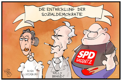 Cartoon: Sozialdemokratie (medium) by Kostas Koufogiorgos tagged karikatur,koufogiorgos,illustration,cartoon,sozialdemokratie,rosa,luxemburg,willy,brandt,neonazi,rechtsextremismus,sassnitz,partei,geschichte,demokratie,karikatur,koufogiorgos,illustration,cartoon,sozialdemokratie,rosa,luxemburg,willy,brandt,neonazi,rechtsextremismus,sassnitz,partei,geschichte,demokratie