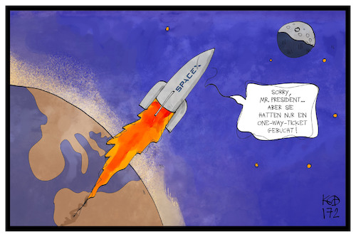 Cartoon: Space X (medium) by Kostas Koufogiorgos tagged karikatur,koufogiorgos,illustration,cartoon,space,mond,trump,weltraum,weltall,tourismus,ticket,rakete,reise,karikatur,koufogiorgos,illustration,cartoon,space,mond,trump,weltraum,weltall,tourismus,ticket,rakete,reise