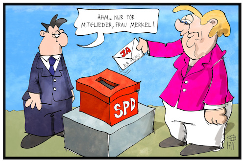 Cartoon: SPD-Befragung (medium) by Kostas Koufogiorgos tagged karikatur,koufogiorgos,illustration,cartoon,groko,spd,merkel,mitglied,sozialdemokraten,wahl,wahlurne,abstimmung,cdu,koalition,regierung,politik,karikatur,koufogiorgos,illustration,cartoon,groko,spd,merkel,mitglied,sozialdemokraten,wahl,wahlurne,abstimmung,cdu,koalition,regierung,politik