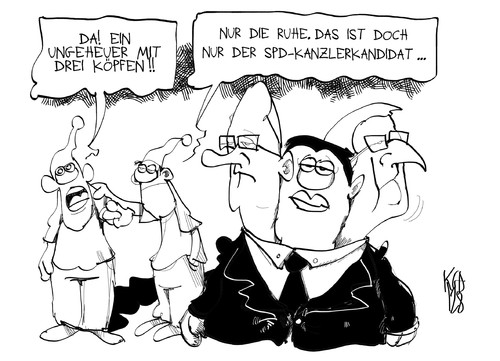 Cartoon: SPD-Kanzlerkandidat (medium) by Kostas Koufogiorgos tagged spd,kanzer,kandidat,frage,troika,steinmeier,steinbrück,gabriel,michel,wahl,karikatur,kostas,koufogiorgos,spd,kanzer,kandidat,frage,steinmeier,steinbrück