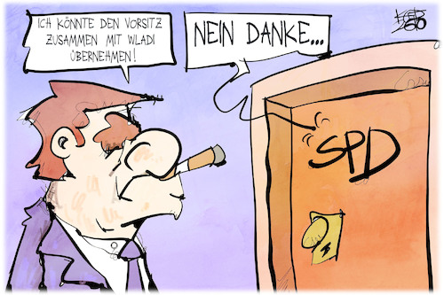 Cartoon: SPD-Vorsitz (medium) by Kostas Koufogiorgos tagged karikatur,koufogiorgos,spd,vorsitz,schröder,wladi,karikatur,koufogiorgos,spd,vorsitz,schröder,wladi