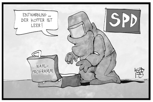 Cartoon: SPD-Wahlprogramm (medium) by Kostas Koufogiorgos tagged karikatur,koufogiorgos,illustration,cartoon,spd,wahlprogramm,koffer,bombe,bombendrohung,kampfmittelräumdienst,partei,karikatur,koufogiorgos,illustration,cartoon,spd,wahlprogramm,koffer,bombe,bombendrohung,kampfmittelräumdienst,partei