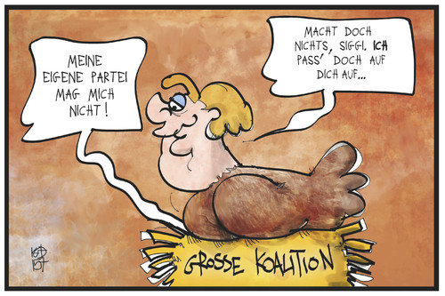 Cartoon: SPD (medium) by Kostas Koufogiorgos tagged karikatur,koufogiorgos,cartoon,illustration,spd,gabriel,mutti,merkel,nest,glucke,obhut,huhn,groko,koalition,regierung,politik,nestwaerme,karikatur,koufogiorgos,cartoon,illustration,spd,gabriel,mutti,merkel,nest,glucke,obhut,huhn,groko,koalition,regierung,politik,nestwaerme