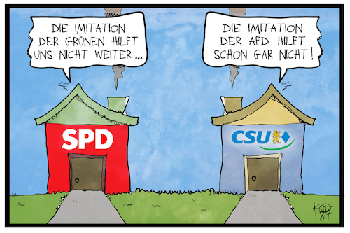 Cartoon: SPD und CSU (medium) by Kostas Koufogiorgos tagged karikatur,koufogiorgos,illustration,cartoon,spd,csu,afd,grüne,parteipolitik,profil,partei,haus,karikatur,koufogiorgos,illustration,cartoon,spd,csu,afd,grüne,parteipolitik,profil,partei,haus