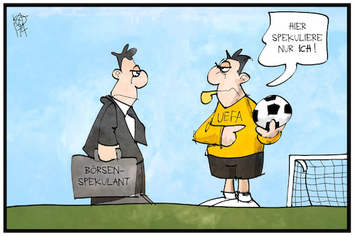 Cartoon: Spekulation im Fussball (medium) by Kostas Koufogiorgos tagged karikatur,koufogiorgos,illustration,cartoon,spekulant,boerse,spekulation,fussball,uefa,schiedsrichter,sport,betrug,anschlag,bvb,karikatur,koufogiorgos,illustration,cartoon,spekulant,boerse,spekulation,fussball,uefa,schiedsrichter,sport,betrug,anschlag,bvb