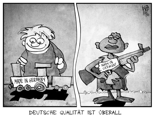 Cartoon: Spielzeug made in Germany (medium) by Kostas Koufogiorgos tagged karikatur,koufogiorgos,illustration,cartoon,waffen,export,rüstung,kind,spielzeug,kindersoldat,made,in,germany,wirtschaft,karikatur,koufogiorgos,illustration,cartoon,waffen,export,rüstung,kind,spielzeug,kindersoldat,made,in,germany,wirtschaft