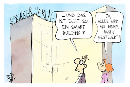 Cartoon: Springer-Verlag (medium) by Kostas Koufogiorgos tagged karikatur,koufogiorgos,springer,verlag,haus,döpfner,smart,handy,karikatur,koufogiorgos,springer,verlag,haus,döpfner,smart,handy