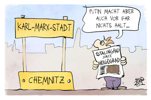 Cartoon: Stalingrad (medium) by Kostas Koufogiorgos tagged karikatur,koufogiorgos,putin,russland,wolgograd,stalingrad,chemnitz,karl,marx,stadt,karikatur,koufogiorgos,putin,russland,wolgograd,stalingrad,chemnitz,karl,marx,stadt