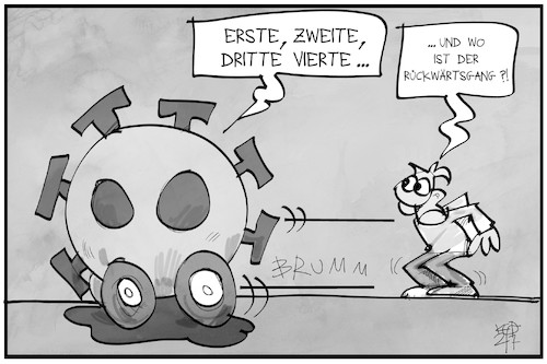 Cartoon: Start in die 4. Corona-Welle (medium) by Kostas Koufogiorgos tagged karikatur,koufogiorgos,illustration,cartoon,welle,rückwärtstsgang,karikatur,koufogiorgos,illustration,cartoon,welle,rückwärtstsgang