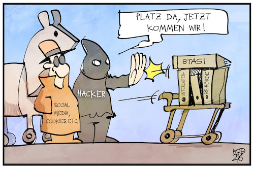 Cartoon: Stasi-Unterlagenbehörde (medium) by Kostas Koufogiorgos tagged karikatur,koufogiorgos,illustration,cartoon,stasi,unterlagenbehörde,ddr,social,media,überwachung,cookies,internet,digitalisierung,trojaner,hacker,karikatur,koufogiorgos,illustration,cartoon,stasi,unterlagenbehörde,ddr,social,media,überwachung,cookies,internet,digitalisierung,trojaner,hacker