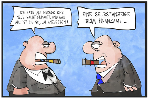 Cartoon: Steuerhinterziehung (medium) by Kostas Koufogiorgos tagged karikatur,koufogiorgos,illustration,cartoon,reichtum,steuern,selbstanzeige,steuerhinterziehung,betrug,geld,kriminalität,finanzamt,politik,karikatur,koufogiorgos,illustration,cartoon,reichtum,steuern,selbstanzeige,steuerhinterziehung,betrug,geld,kriminalität,finanzamt,politik