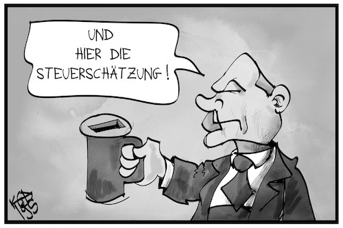 Cartoon: Steuerschätzung (medium) by Kostas Koufogiorgos tagged karikatur,koufogiorgos,illustration,cartoon,steuerschätzung,scholz,steuern,einnahmen,klingelbeutel,spende,betteln,geld,finanzminister,politik,etat,budget,haushalt,karikatur,koufogiorgos,illustration,cartoon,steuerschätzung,scholz,steuern,einnahmen,klingelbeutel,spende,betteln,geld,finanzminister,politik,etat,budget,haushalt