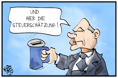 Cartoon: Steuerschätzung (medium) by Kostas Koufogiorgos tagged karikatur,koufogiorgos,illustration,cartoon,steuerschätzung,scholz,steuern,einnahmen,klingelbeutel,spende,betteln,geld,finanzminister,politik,etat,budget,haushalt,karikatur,koufogiorgos,illustration,cartoon,steuerschätzung,scholz,steuern,einnahmen,klingelbeutel,spende,betteln,geld,finanzminister,politik,etat,budget,haushalt