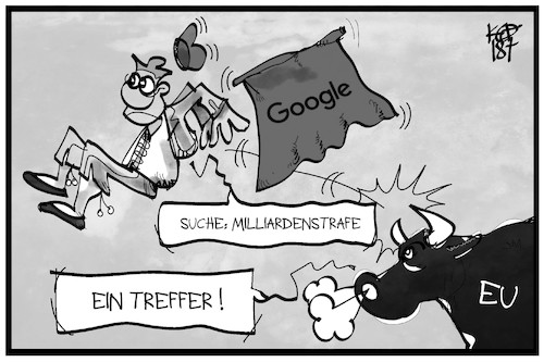 Cartoon: Strafe für Google (medium) by Kostas Koufogiorgos tagged karikatur,koufogiorgos,illustration,cartoon,google,strafe,vertragsstrafe,wettbewerb,wirtschaft,internet,unternehmen,fintech,torrero,stier,eu,europa,treffer,stierkampf,suchmaschine,karikatur,koufogiorgos,illustration,cartoon,google,strafe,vertragsstrafe,wettbewerb,wirtschaft,internet,unternehmen,fintech,torrero,stier,eu,europa,treffer,stierkampf,suchmaschine