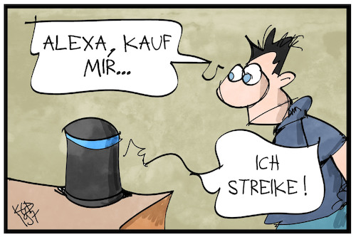 Cartoon: Streik bei Amazon (medium) by Kostas Koufogiorgos tagged karikatur,koufogiorgos,illustration,cartoon,amazon,alexa,streik,sprachassistent,arbeit,soziales,einzelhandel,kunde,handel,online,karikatur,koufogiorgos,illustration,cartoon,amazon,alexa,streik,sprachassistent,arbeit,soziales,einzelhandel,kunde,handel,online