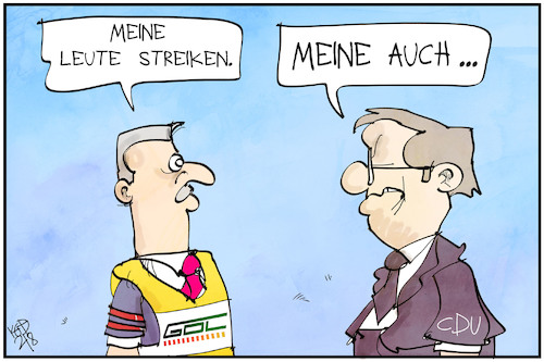 Cartoon: Streik bei GDL und CDU (medium) by Kostas Koufogiorgos tagged karikatur,koufogiorgos,illustration,cartoon,streik,weselsky,cdu,gdl,bahnstreik,karikatur,koufogiorgos,illustration,cartoon,streik,weselsky,cdu,gdl,bahnstreik