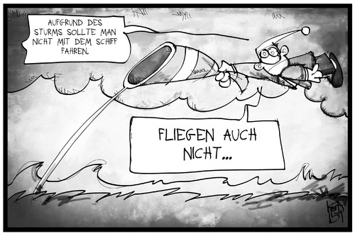 Cartoon: Sturmwarnung (medium) by Kostas Koufogiorgos tagged karikatur,koufogiorgos,illustration,cartoon,sturm,schiff,fliegen,wind,wetter,michel,karikatur,koufogiorgos,illustration,cartoon,sturm,schiff,fliegen,wind,wetter,michel