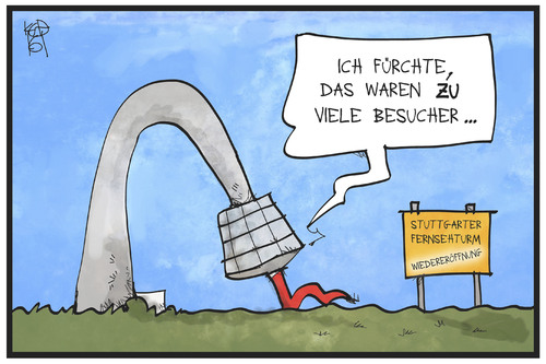 Cartoon: Stuttgarter Fernsehturm (medium) by Kostas Koufogiorgos tagged karikatur,koufogiorgos,illustration,cartoon,fernsehturm,stuttgart,wiedereröffnung,besucher,ansturm,swr,bauwerk,architektur,karikatur,koufogiorgos,illustration,cartoon,fernsehturm,stuttgart,wiedereröffnung,besucher,ansturm,swr,bauwerk,architektur