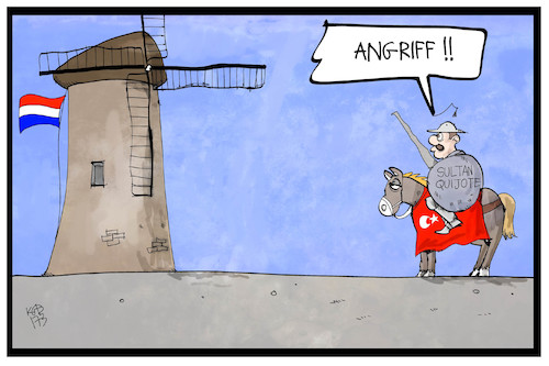 Cartoon: Sultan Quijote (medium) by Kostas Koufogiorgos tagged karikatur,koufogogiorgos,illustration,cartoon,erdogan,don,quijote,windmühle,niederlande,tuerkei,kampf,wahlkampf,sultan,karikatur,koufogogiorgos,illustration,cartoon,erdogan,don,quijote,windmühle,niederlande,tuerkei,kampf,wahlkampf,sultan