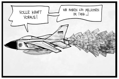 Cartoon: Syrien-Einsatz (medium) by Kostas Koufogiorgos tagged karikatur,koufogiorgos,illustration,cartoon,bundeswehr,tornado,flugzeut,einsatz,geld,euro,kosten,militär,syrien,karikatur,koufogiorgos,illustration,cartoon,bundeswehr,tornado,flugzeut,einsatz,geld,euro,kosten,militär,syrien