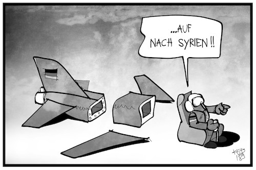 Cartoon: Syrien-Einsatz (medium) by Kostas Koufogiorgos tagged karikatur,koufogiorgos,illustration,cartoon,syrien,assad,konflikt,einsatz,bundeswehr,militär,flugzeug,rüstungsmängel,soldat,krieg,karikatur,koufogiorgos,illustration,cartoon,syrien,assad,konflikt,einsatz,bundeswehr,militär,flugzeug,rüstungsmängel,soldat,krieg