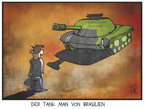 Cartoon: Tank Man von Brasilien (medium) by Kostas Koufogiorgos tagged karikatur,koufogiorgos,illustration,cartoon,brasilien,fußball,wm,weltmeisterschaft,fifa,tank,man,panzer,protest,widerstand,geld,kosten,sport,karikatur,koufogiorgos,illustration,cartoon,brasilien,fußball,wm,weltmeisterschaft,fifa,tank,man,panzer,protest,widerstand,geld,kosten,sport