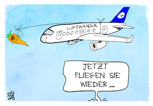 Cartoon: Tarifeinigung (medium) by Kostas Koufogiorgos tagged karikatur,koufogiorgos,tarif,geld,pilot,flugzeug,karikatur,koufogiorgos,tarif,geld,pilot,flugzeug