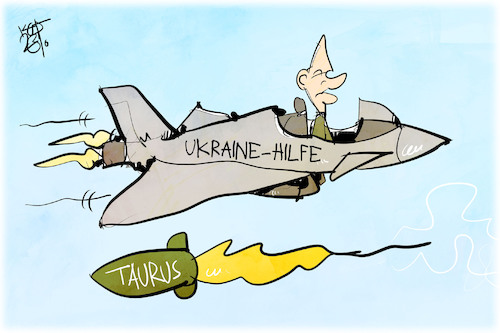 Cartoon: Taurus (medium) by Kostas Koufogiorgos tagged karikatur,koufogiorgos,taurus,ukraine,waffe,hilfe,scholz,krieg,karikatur,koufogiorgos,taurus,ukraine,waffe,hilfe,scholz,krieg