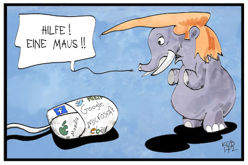 Cartoon: Tech gegen Trump (medium) by Kostas Koufogiorgos tagged karikatur,koufogiorgos,illustration,cartoon,trump,maus,computer,elefant,usa,wirtschaft,silicon,valley,angst,unternehmen,protest,karikatur,koufogiorgos,illustration,cartoon,trump,maus,computer,elefant,usa,wirtschaft,silicon,valley,angst,unternehmen,protest