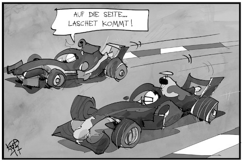 Cartoon: Tempolimit (medium) by Kostas Koufogiorgos tagged karikatur,koufogiorgos,illustration,cartoon,laschet,verstappen,hamilton,formel,rennfahrer,cdu,karikatur,koufogiorgos,illustration,cartoon,laschet,verstappen,hamilton,formel,rennfahrer,cdu