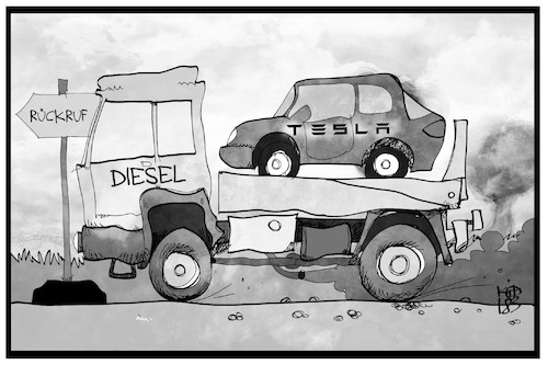 Cartoon: Tesla-Rückruf (medium) by Kostas Koufogiorgos tagged karikatur,koufogiorgos,ilustration,cartoon,tesla,rückruf,model,diesel,elektromobilität,eauto,elektrisch,panne,technik,elektromotor,karikatur,koufogiorgos,ilustration,cartoon,tesla,rückruf,model,diesel,elektromobilität,eauto,elektrisch,panne,technik,elektromotor