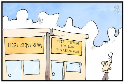 Cartoon: Testzentren-Kontrolle (medium) by Kostas Koufogiorgos tagged karikatur,koufogiorgos,illustration,cartoon,test,zentrum,kontrolle,schnelltest,abrechnungsbetrug,karikatur,koufogiorgos,illustration,cartoon,test,zentrum,kontrolle,schnelltest,abrechnungsbetrug