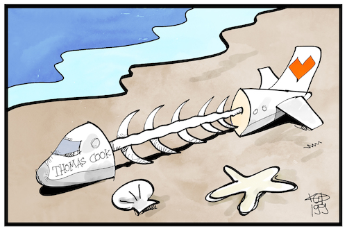 Cartoon: Thomas Cook (medium) by Kostas Koufogiorgos tagged karikatur,koufogiorgos,illustration,cartoon,thomas,cook,flugzeug,urlaub,strand,gestrandet,insolvenz,pleite,tourismus,wirtschaft,gerippe,fisch,muschel,seestern,reiseveranstalter,karikatur,koufogiorgos,illustration,cartoon,thomas,cook,flugzeug,urlaub,strand,gestrandet,insolvenz,pleite,tourismus,wirtschaft,gerippe,fisch,muschel,seestern,reiseveranstalter