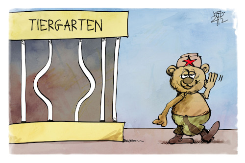 Cartoon: Tiergartenmord (medium) by Kostas Koufogiorgos tagged karikatur,koufogiorgos,illustration,bär,russland,tiergarten,tiergartenmord,zoo,mord,auftragsmord,karikatur,koufogiorgos,illustration,bär,russland,tiergarten,tiergartenmord,zoo,mord,auftragsmord