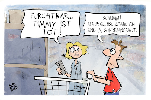Cartoon: Tierschutz (medium) by Kostas Koufogiorgos tagged karikatur,koufogiorgos,timmy,wal,fischstäbchen,tierschutz,fisch,karikatur,koufogiorgos,timmy,wal,fischstäbchen,tierschutz,fisch