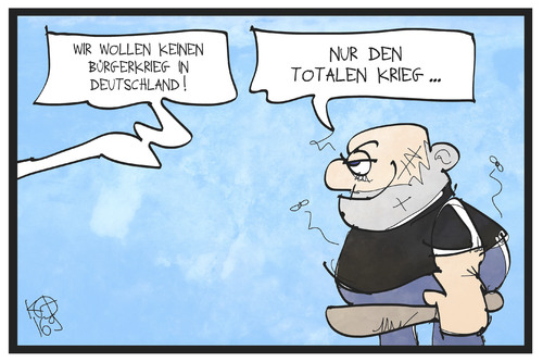 Cartoon: Totaler Bürgerkrieg (medium) by Kostas Koufogiorgos tagged demokratie,politik,partei,populismus,nationalsozialismus,extremismus,krieg,total,neonazi,buergerkrieg,afd,petry,cartoon,illustration,koufogiorgos,karikatur,karikatur,koufogiorgos,illustration,cartoon,petry,afd,buergerkrieg,neonazi,total,krieg,extremismus,nationalsozialismus,populismus,partei,politik,demokratie