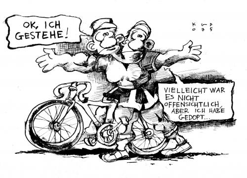 Cartoon: tour de france (medium) by Kostas Koufogiorgos tagged tour,de,france,doping,radsport,tour,de,doping,radsport,telekom,ulrich,urin,probe,dopex,radfahrer,fahrrad,leugnen,drogen,aufputschmittel,sponsoren,rückzug,werte,moral,sportlichkeit,geschäft,ruf,ansehen,fahren,wettkampf,weltansehen,rennen,mutation